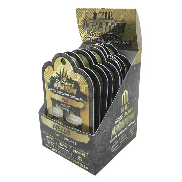 custom printing logo CBD production Kratom 6pack Capsules packaging boxes